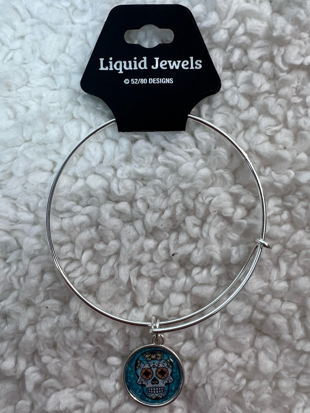 Liquid Jewels Sterling Silver Hoop Bangle Bracelet with Pink Sugar Skull Charm